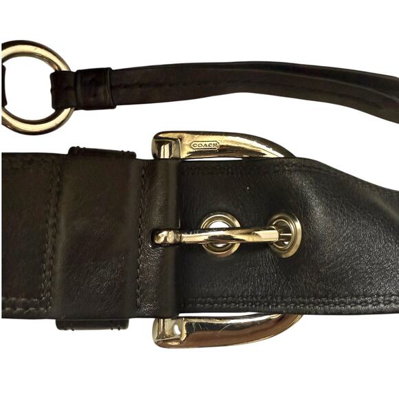 COACH F13108 SoHo Black Leather Whipstitch Wide Buckle Strap Shoulder Bag Large - Picture 12 of 16